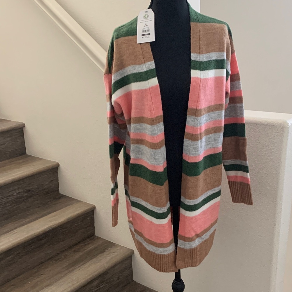 Time and Tru Women's Multicolor Striped Cardigan